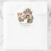 Gezellige kerst open haard gepersonaliseerd ronde sticker (Tas)
