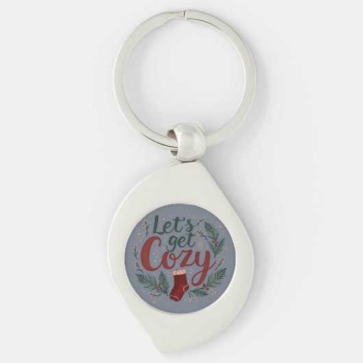 Gezellige Kerst Pine Berry Lettering Sleutelhanger (Voorkant)