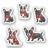 Gezellige kerst rode sjaal Franse bulldog puppy pa Sticker (Voorkant)