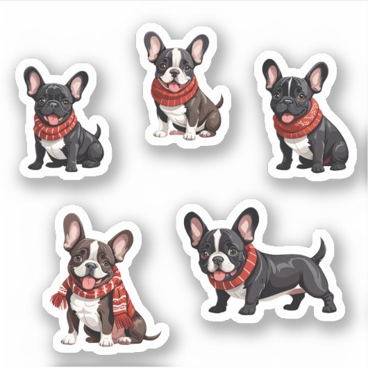 Gezellige kerst rode sjaal Franse bulldog puppy pa Sticker (Voorkant)