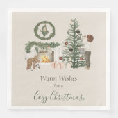 Gezellige kerst rustieke open haard kerstboom servet (Voorkant)