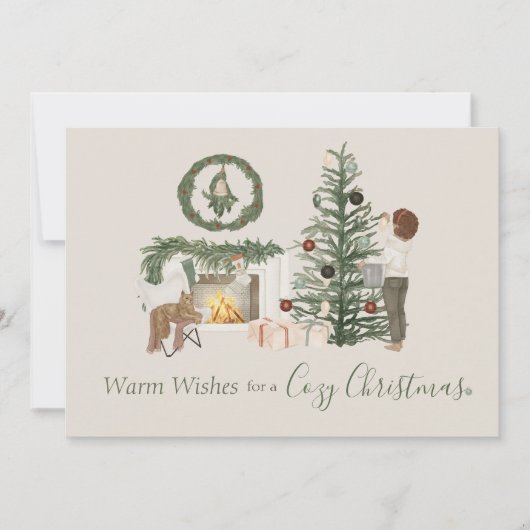 Gezellige kerst rustieke Waterverf gepersonaliseer Feestdagenkaart (Voorkant)