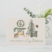 Gezellige kerst rustieke Waterverf gepersonaliseer Feestdagenkaart (Staand voorkant)