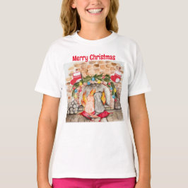 Gezellige kerst schoorsteenmantel met hond en kat t-shirt