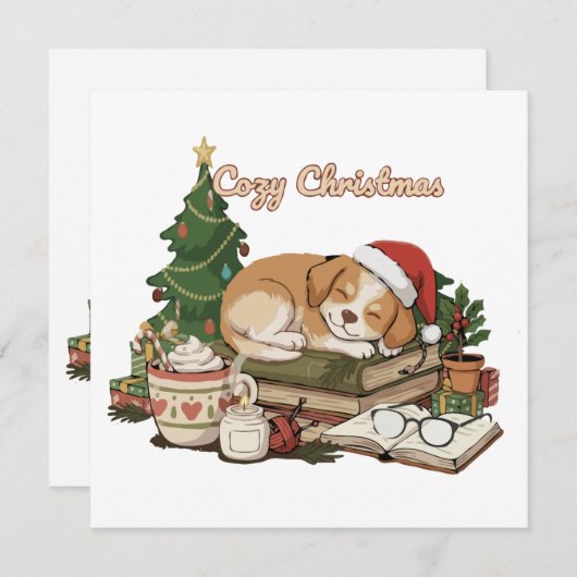 Gezellige Kerst Slapen Puppy & Boeken  Feestdagenkaart (Voorkant / Achterkant)
