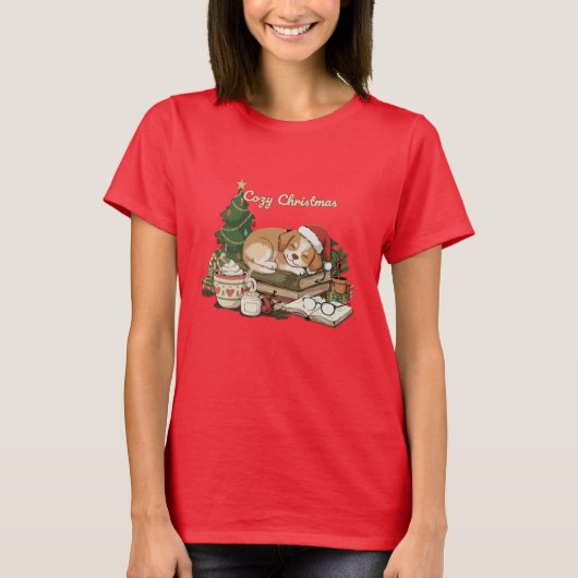 Gezellige Kerst Slapen Puppy & Boeken  T-shirt (Voorkant)