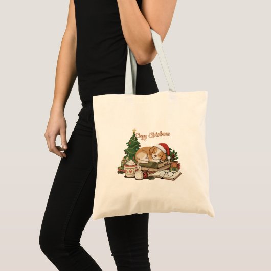Gezellige Kerst Slapen Puppy & Boeken Tote Bag (Voorkant (product))
