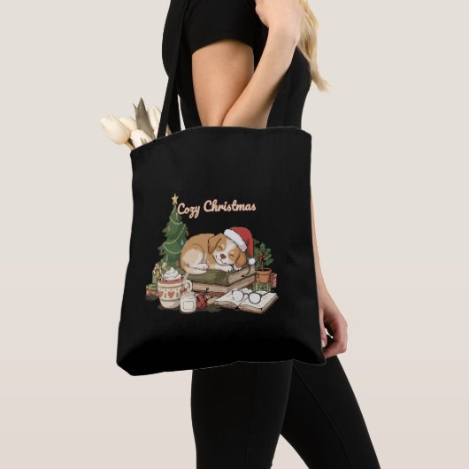 Gezellige Kerst Slapen Puppy & Boeken Tote Bag (Dichtbij)