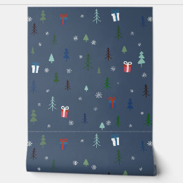 Gezellige kerst sneeuw bos behang