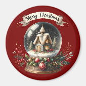Gezellige Kerst Sneeuw Wereldbol Cottage Scene Magneet (Voorkant)