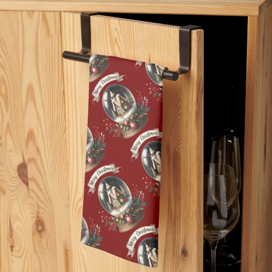 Gezellige Kerst Sneeuw Wereldbol Cottage Scene Theedoek (Derde Gevouwen)