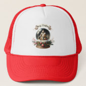 Gezellige Kerst Sneeuw Wereldbol Cottage Scene Trucker Pet (Voorkant)