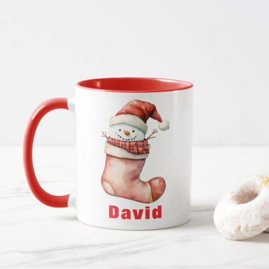 Gezellige kerst Sneeuwman in Stocking Mok (Met donut)