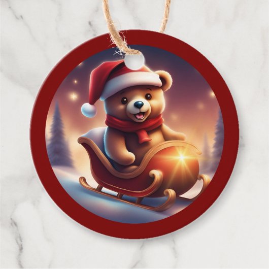 Gezellige Kerst Teddy Sleigh TWArt Bedankjes Labels (Voorkant)