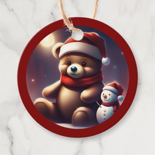 Gezellige Kerst Teddy Snowfriend TWART Bedankjes Labels (Voorkant)