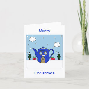 Gezellige Kerst Theepot Kaart (Blauw)