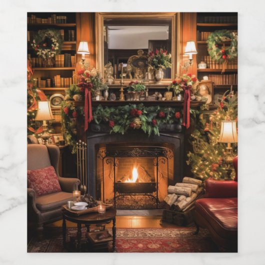 Gezellige kerst thuis wijn etiket (Enkel label)