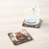 Gezellige kerst Uil Hartverwarmende Winter Leuke U Bier Onderzetter (Rechterzijde)