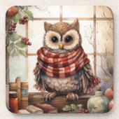 Gezellige kerst Uil Hartverwarmende Winter Leuke U Bier Onderzetter (Voorkant)