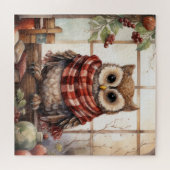 Gezellige kerst Uil Hartverwarmende Winter Leuke U Legpuzzel (Horizontaal)