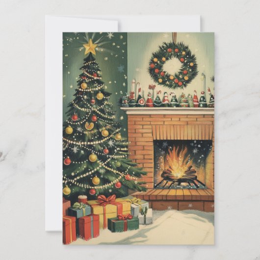 Gezellige Kerst Woonkamer Decorated Tree Feestdagenkaart (Voorkant)