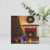 Gezellige Kerst Woonkamer Flat Kaart (Staand voorkant)