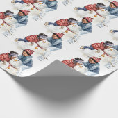 Gezellige Kerst Zwart Kind Bouwen een Sneeuwman Cadeaupapier (Hoek)