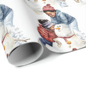 Gezellige Kerst Zwart Kind Bouwen een Sneeuwman Cadeaupapier (Rol Hoek)