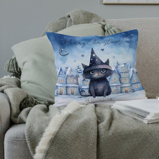 Gezellige Kerst Zwarte Kat Winter Vakantie Decor Kussen