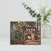 Gezellige kerstavond door de open haard kousen briefkaart (Staand voorkant)