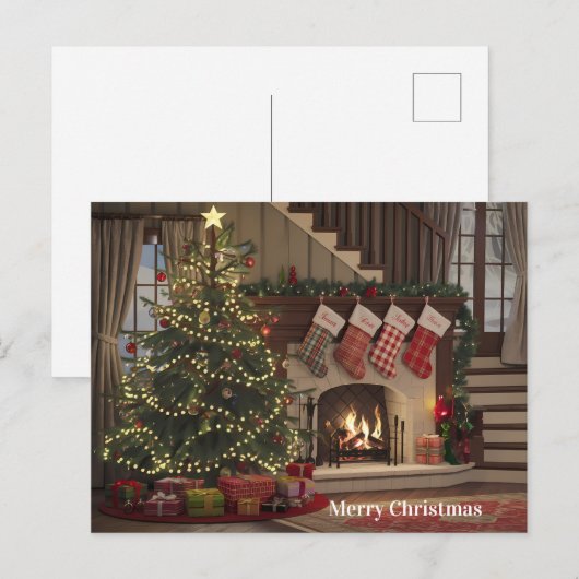 Gezellige kerstavond door de open haard kousen briefkaart (Voorkant / Achterkant)