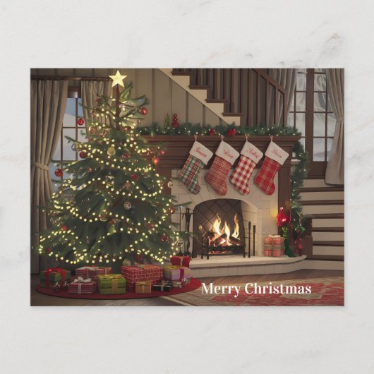 Gezellige kerstavond door de open haard kousen briefkaart (Voorkant)