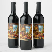 Gezellige kerstavond wijn etiket (Flessen)