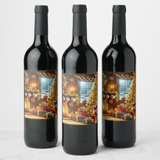 Gezellige kerstavond wijn etiket (Flessen)