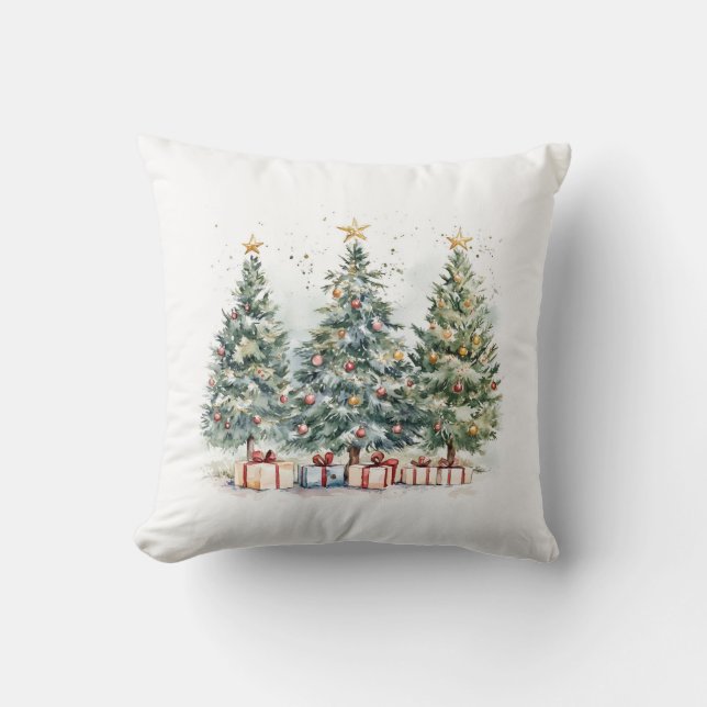 Gezellige kerstbomen decoratief kussen (Voorkant)
