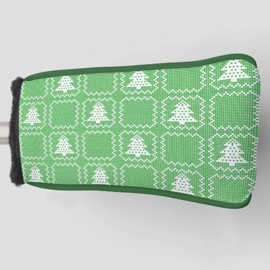 Gezellige kerstboom lelijke trui geruit patroon golfheadcover (Voorkant)