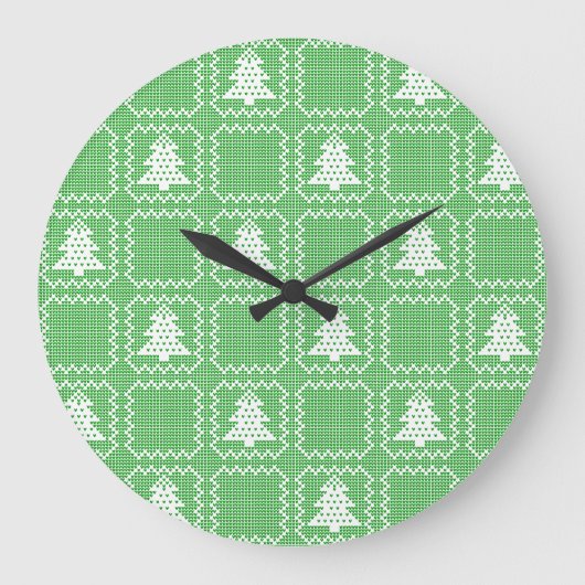 Gezellige kerstboom lelijke trui geruit patroon grote klok (Voorkant)