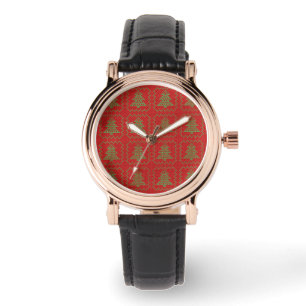 Gezellige kerstboom lelijke trui geruit patroon horloge