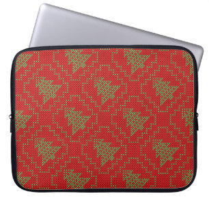 Gezellige kerstboom lelijke trui geruit patroon laptop sleeve