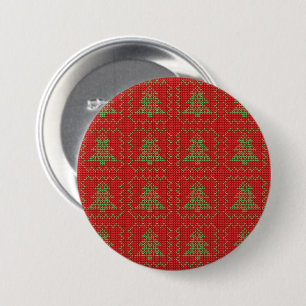 Gezellige kerstboom lelijke trui geruit patroon ronde button 7,6 cm