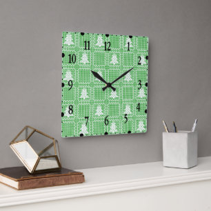 Gezellige kerstboom lelijke trui geruit patroon vierkante klok