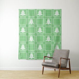 Gezellige kerstboom lelijke trui geruit patroon wandkleed