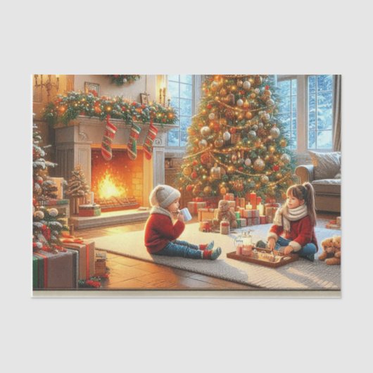 Gezellige kerstboom met Schattige KidsTissue Papie Tissuepapier (Voorkant)