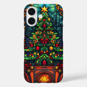Gezellige kerstboom open haard Glas in lood Art iPhone 16 Hoesje