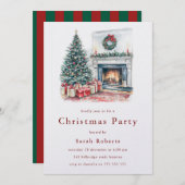 Gezellige kerstboom & open haard kerstfeest kaart (Voorkant / Achterkant)