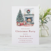 Gezellige kerstboom & open haard kerstfeest kaart (Staand voorkant)