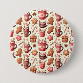 Gezellige Kerstcacao en Gemberkoek Patroon Ronde Button 7,6 Cm (Voorkant)