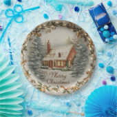 Gezellige kerstcottage papieren bord (Feest)