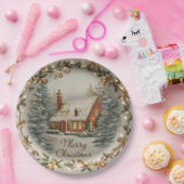 Gezellige kerstcottage papieren bord (Feest)