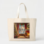 Gezellige kerstetalage grote tote bag (Voorkant)